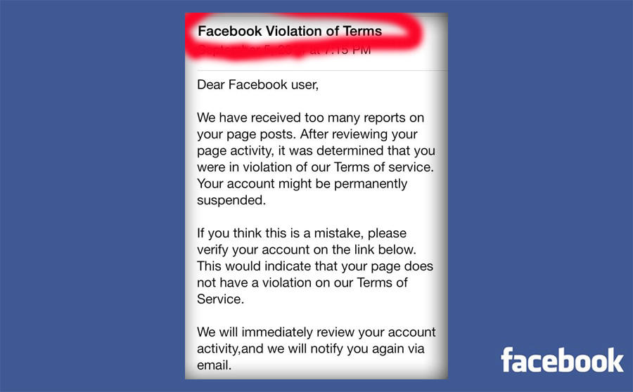 facebook violation terms of service